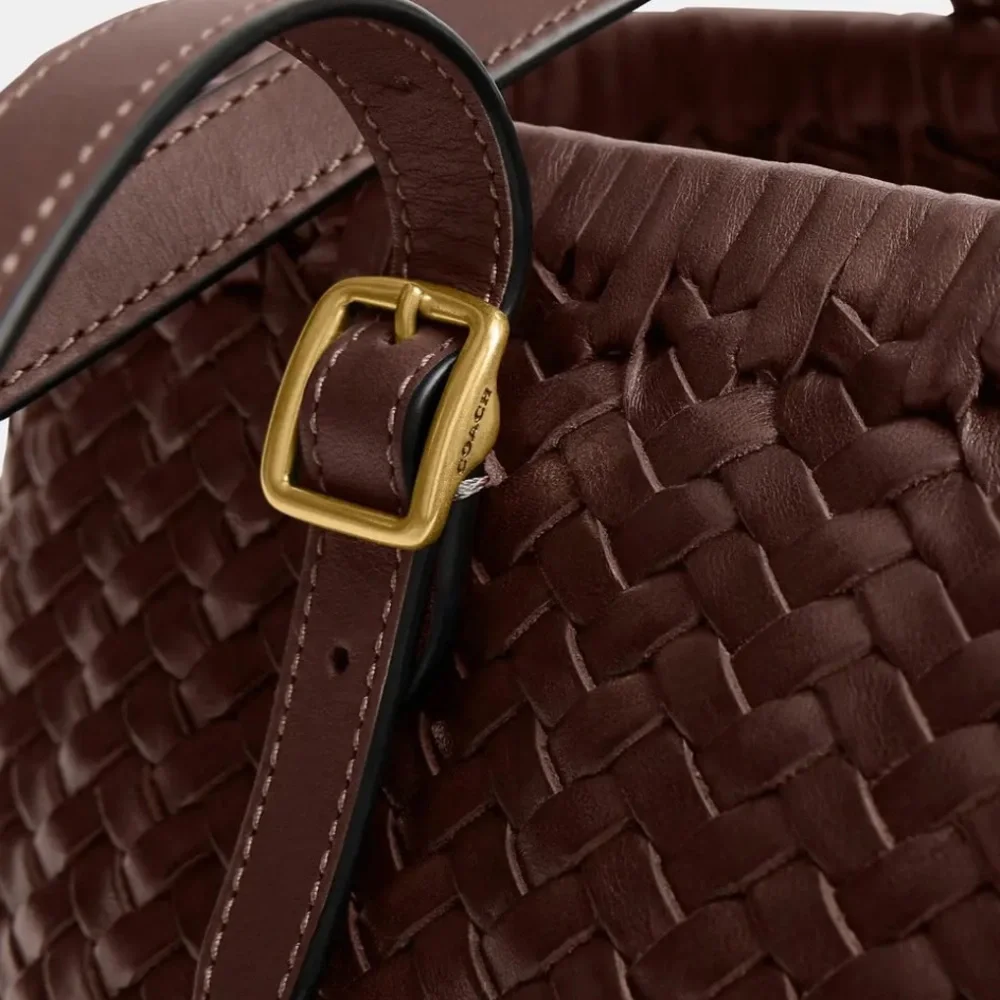 NWT Coach Woven Leather Swing Tote in Maple - Picture 4 of 8